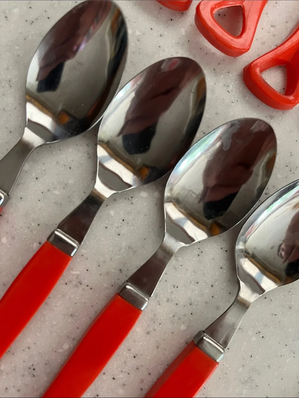 Vtg IIC Stainless Japan Red Handle Flatware 4 Settings 2 Serving Spoons *READ*